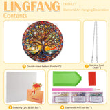Diamond Art Hanging Kit for Adult, Painting Hanging Ornament Kit, Special Shaped Rhinestone,DIY Acrylic 5D Diamond Art Window Pendants Home Garden Wall Kits Hanging,Double Sided (Lifetree) LINGFANG