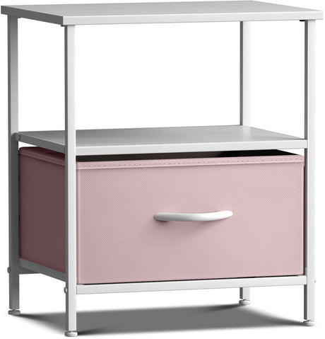 Sorbus 1 Drawer Shelf Storage Nightstand - Kids Bedside Furniture End Table Night Stand with Steel Frame Wood Top & Easy Pull Fabric Bins. Dresser & Chest for Home Bedroom Accessories Office & College Sorbus