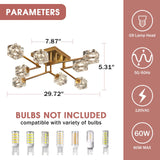 Qgiytp Vintage Gold Semi Flush Mount Ceiling Light 8-Light Glass Sputnik Chandeliers Mid Century Modern Crystal Ceiling Light Fixture for Living Room Dining Room Bedroom Kitchen Foyer Qgiytp