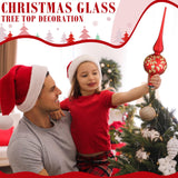 Gejoy Glass Christmas Finials Tree Topper Red Ornaments Spherical Blown Glass Xmas Tree Topper Finials with Carved Flowers Holiday Indoor Suitable for Party Decoration, 9.8inches Gejoy