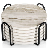 LIFVER Coasters Set of 6, Coasters for Drinks Absorbent Stone with Holder, Black Marble Style Ceramic Drink Coaster for Tabletop Protection, Coffee Table Decor Ideal for Home Decor House Warming Gifts LIFVER