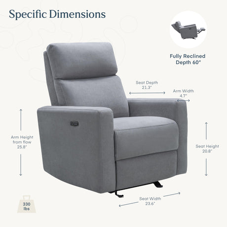 Nurture& The Glider Premium Power Recliner Nursery Glider Chair with Adjustable Head Support | Designed with a Thoughtful Combination of Function and Comfort | Built-in USB Charger (Gray) Nurture&