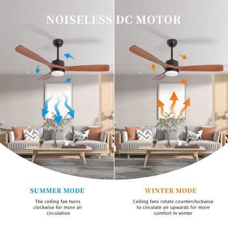 Ceiling Fan with Lights Remote Control 52in Solid Wood Blade 3Color Light Timing with Memory Function 6Speeds Super Quiet DC Motor for Modern Bedroom Living Room Dining Room Outdoor Terrace Farmhouse revoici