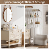 Over The Toilet Shelf,3-Tier Adjustable Freestanding Metal Bathroom Organizer Shelves with Toilet Paper Holder & Hooks,Space-Saving for Narrow Small Bathroom,10”D x 24”W x 66”H,White Golpart