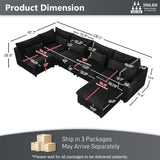 130" Oversized Cloud Couch Large Modular Sectional Sofa Modern U Shaped Sectional Couch 6 Deep Seat Sofa Set for Living Room Comfy Plush Corduroy Cloud Sofa with Ottoman, USB Port, Cup Holder, Black ONEMMLION