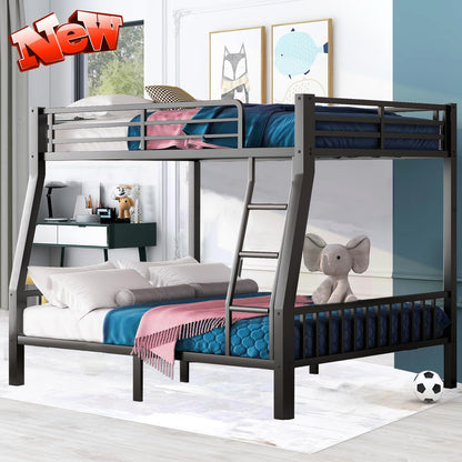 SIMPLEZC Upgraded Version Heavy Duty Thicken Metal Full XL Over Queen Bunk Bed, Stronger Steel Full Over Queen Bunk Bed, Bunkbed Frame Queen Size for Adults, Easy Assembly, Black (Full XL Over Queen)