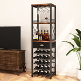 Homeiju Wine Rack Freestanding Floor, Bar Cabinet for Liquor and Glasses, 4-Tier bar Cabinet with Tabletop, Glass Holder, Storage Drawer and Wine Storage for Home Bar(Patent No.D1009580) Homeiju