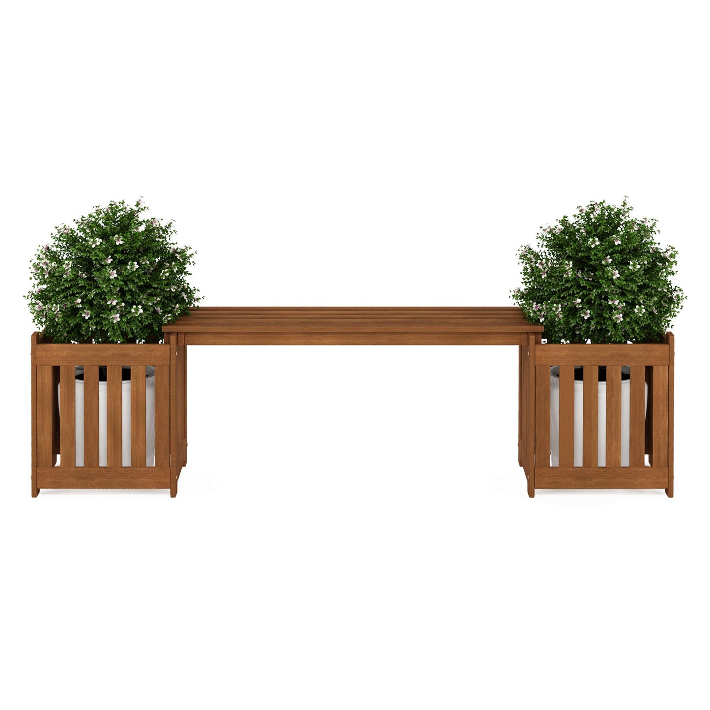 FURINNO FG19455 Tioman Hardwood Outdoor Lifestyle Flowerbox with Bench, Natural