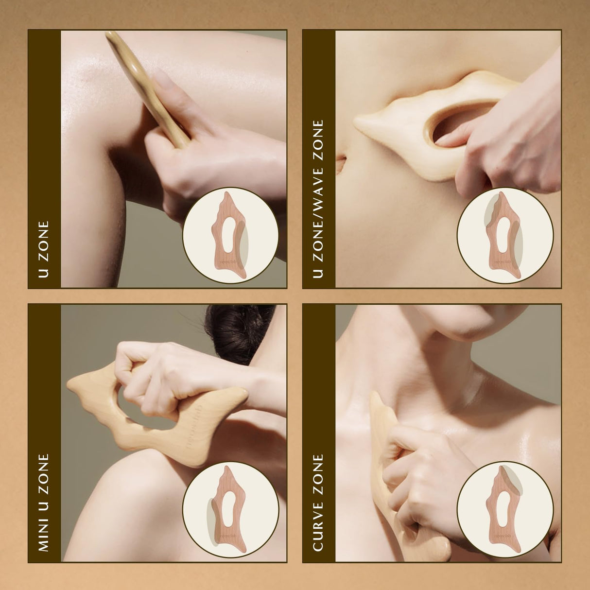 neos:lab Body Sculptor - Beech Wood Massage Tool, Portable & Lightweight Scraping Massage Tools, Wood Gua Sha, Relieve Tensed Muscle, Lymphatic Massage to Help Face & Body Circulation neos:lab