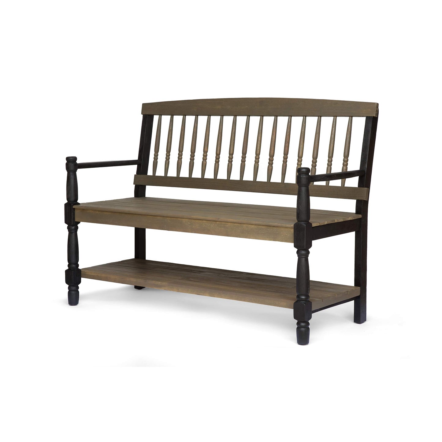 Christopher Knight Home Eddie Indoor Farmhouse Acacia Wood Bench with Shelf, Gray and Black Finish - WoodArtSupply