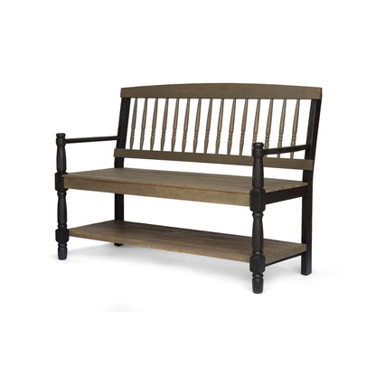 Christopher Knight Home Eddie Indoor Farmhouse Acacia Wood Bench with Shelf, Gray and Black Finish - WoodArtSupply