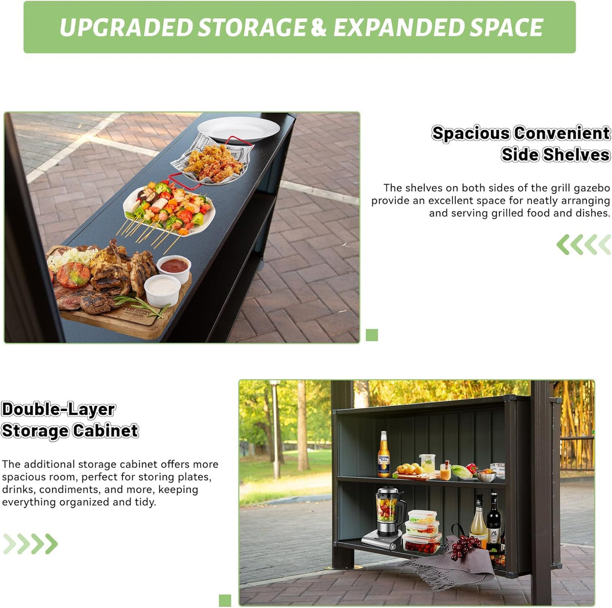 6x10FT Hardtop Grill Gazebo, Outdoor BBQ Gazebo with Double Galvanized Steel Roof, Patio Grill Canopy with 2 Storage Cabinets and Ceiling Hooks for Backyard, Lawn, Garden,Brown GFDGFD