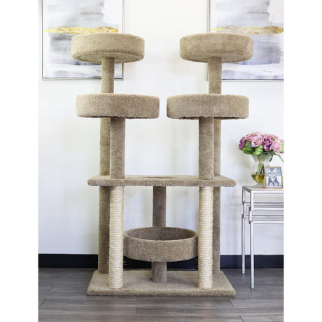 Maykoosh Southwestern Sanctuary Multi-Level Cat Cat Climbing Tower Cat Tree, Solid Wood and Carpet Construction, Modern Cat Tree with Scratch Post and Sturdy Base Brown/41 L x 31" W x 55" H Maykoosh