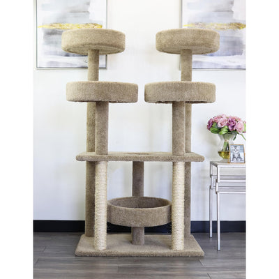 Maykoosh Southwestern Sanctuary Multi-Level Cat Cat Climbing Tower Cat Tree, Solid Wood and Carpet Construction, Modern Cat Tree with Scratch Post and Sturdy Base Brown/41 L x 31" W x 55" H