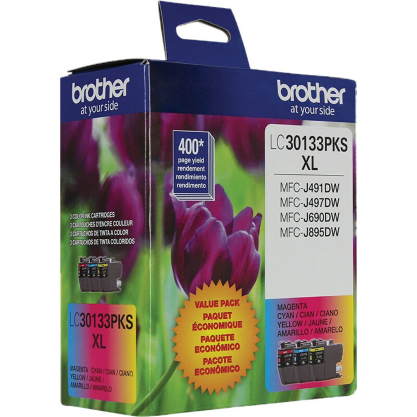 Brother Printer Genuine LC30133PKS 3 Count(Pack of 1) High Yield Color Ink Cartridges, Page Yield Up to 400 Pages/Cartridge, Includes Cyan, Magenta and Yellow, LC3013