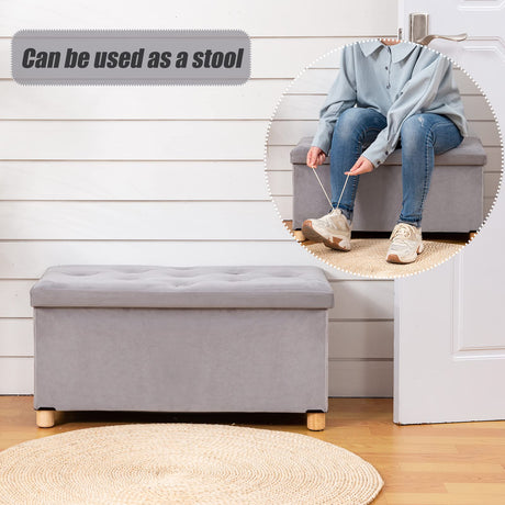 BRIAN & DANY 30 Inches Folding Storage Ottoman Bench, Ottoman with Storage for Living Room, with Wooden Feet and Lid, Grey BRIAN & DANY