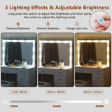 usikey Makeup Vanity with 12 Lights, Vanity Desk with Power Outlet, Makeup Vanity Table with 5 Drawers, Large Mirror, Dressing Vanity Table with Stool for Bedroom, Bathroom, White usikey