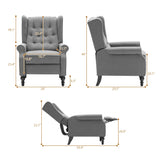 Mid Century Wingback Recliner Chair for Adults, Modern Linen Fabric Push Back Recliner Chairs with Button Tufted Upholstered Back & Footrest, Manual Recliner Chais for Living Room, Nursery, Gray BALIAA