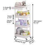Calmootey 4-Tier Rolling Utility Cart with Drawer,Multifunctional Storage Organizer with Plastic Shelf & Metal Wheel,Storage Cart for Kitchen,Bathroom,Living Room,Office,White Calmootey