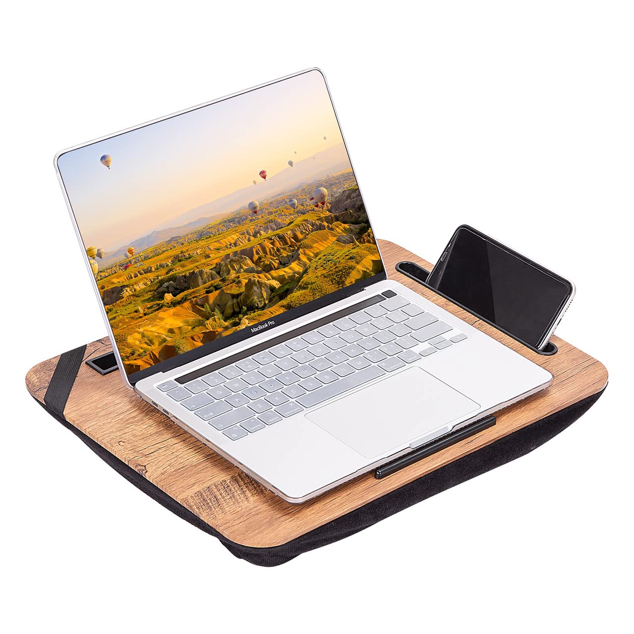 Laptop Lap Desk with Cushion, Portable Laptop Pillow Lap Desk with Pen Slot for Writing, Fits Up to 15.6 Inch Laptop, Wooden Computer Lap Desk for Bed Sofa Home Office Use - WoodArtSupply