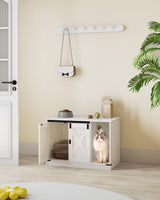 Hzuaneri Cat Litter Box Enclosure, Hidden Litter Box Cabinet Furniture with Bell, Indoor Cats House, Farmhouse Style, 31.5 x 19.7 x 20.9Inches, for Hallway, Bedroom, White CB82414B Hzuaneri