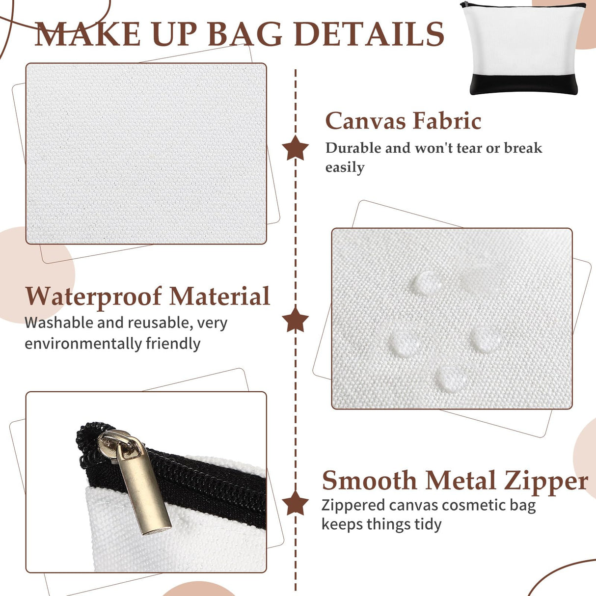 Sanwuta 20 Pcs Large Blank Canvas Tote Bags and Makeup Bags Blank Reusable Grocery Bags Canvas Bags with Handles(Black and White) Sanwuta