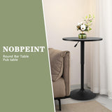 NOBPEINT Round Pub Table, Height Adjustable Bar Table 25-35 inches, 360 Swivel Black Table Top, with Black Chassis NOBPEINT