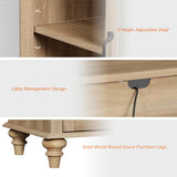 WAMPAT Entertainment Center with Bookshelves for TVs up to 75", Farmhouse Wall Unit TV Stand with Glass Doors & Drawer, Media Console Table for Living Room, Bedroom & Home Theater, Oak WAMPAT