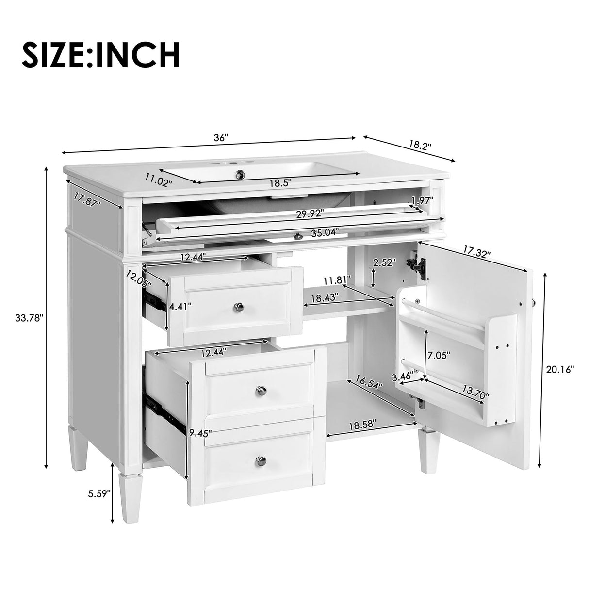 Merax 36 Inch Bathroom Vanity with Sink Combo, Solid Wood Frame Bathroom Vanities with 2 Drawers & Soft Closing Doors & Tip-Out Drawer, Modern Bathroom Sink Cabinet with Undermount Sink Merax
