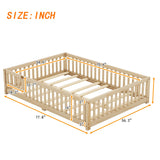 A ALFRESCOOL Full Size Montessori Floor Bed with Safety Guardrails and Convertible Door, Sturdy Pine Wood Floor Bed Frame with Wooden Supports Slats for Toddlers Kids Girls Boys Bedroom (Natural) A ALFRESCOOL