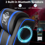 Giantex Gaming Massage Recliner Chair - Racing Style Gaming Sofa Chair with Reclining Backrest, Massage Lumbar Pillow, Retractable Footrest, Home Theater Seating with Bluetooth Speaker (Blue) Giantex