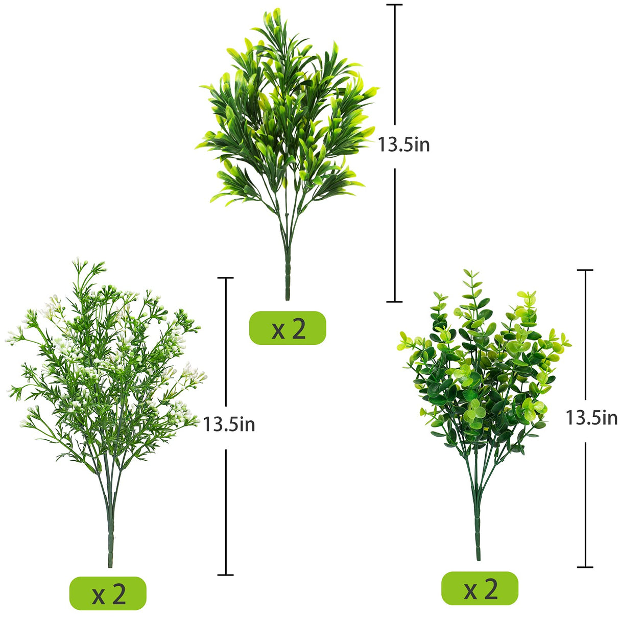 Ouddy Decor 6 Bundles Artificial Greenery Stems Mixed Fake Plants Eucalyptus Stems Babys Breath Faux Plastic Artificial Plants & Flowers for Outdoor Indoor Garden Home Window Box Decor Ouddy Decor