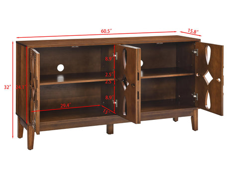 LKTART 60" Mid Century Modern Sideboard Buffet with Hollow Carved Doors and Outlet Holes,Vintage Accent Cabinet Credenzas Storage Cabinet Walnut LKTART