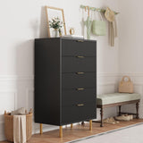 Garveehome Black Dresser, Modern 5 Drawer Dresser for Bedroom with Gold Handle and Large Drawer, Wood Double Chest of Drawers and Storage Organizer for Living Room, Hallway, Entryway Garveehome