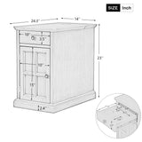 Traditional Wood End Table with Charging Station, Modern Vintage Sofa Chair Side Table Nightstand with Storage & Drawer for Living Room Bedroom, No Assembly, Antique Navy Amposei