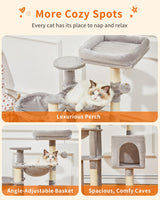 Taoqimiao Cat Tree, 39.4-Inch Cat Tower for Indoor Cats,Suitable for Kittens,Plush Cat Condo with 5 Scratching Posts, Plush Perch,2 Hammock,Pompoms, MS019W Light Gray Taoqimiao