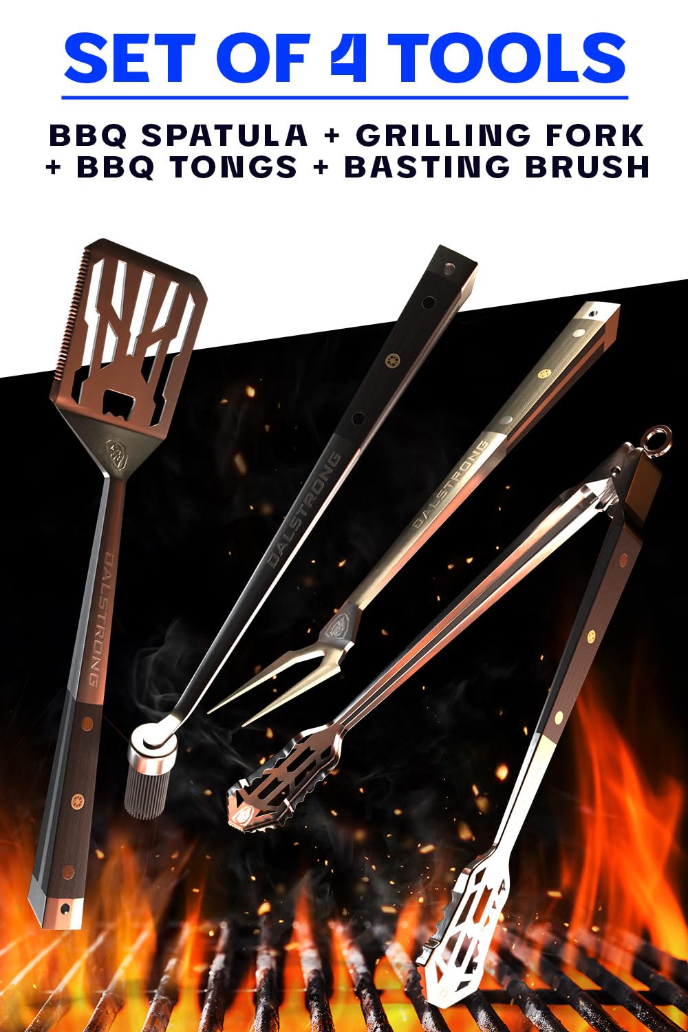 Dalstrong 4-Piece Professional BBQ Pitmaster Grill Set - Premium High-Carbon Stainless Steel Grilling Accessories - 18 inch Length - Silicone Brush, Spatula, Tongs, Fork - G10 Handles Kitchen Set Dalstrong