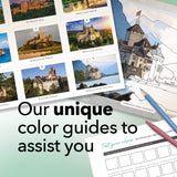 Castle Arts Castles Colouring Book | 36 Stunning Castles Curated by in-House Artists to Focus The Mind | with Colour Reference Guide | No Show-Thru Artist Grade Paper | Frameable Landscape A4 Size Castle Art Supplies