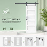 ROYMELO 32x84 Inch White Sliding Barn Door Slab with 5.5ft Hardware Kit Included, 5-Panel, MDF Wood Panel Covered with Water-Proof Scratch-Proof PVC Surface, Simple DIY Assembly ROYMELO