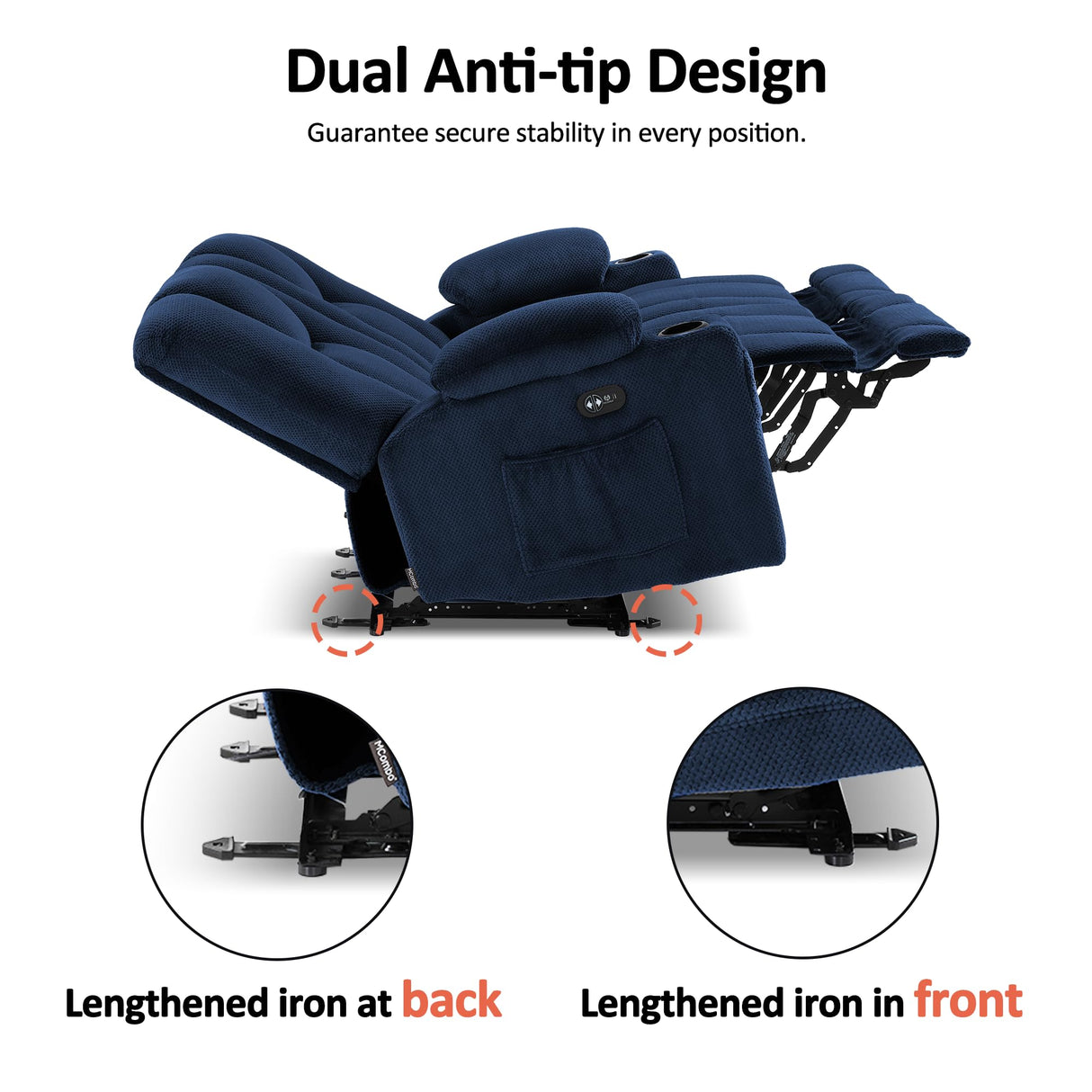 MCombo 74.4" Zero Gravity Power Loveseat Recliner with Console, Heat and Vibration Massage, Reclining Loveseat Sofa with USB Ports, Cup Holders for Living Room, Fabric 6035SET (Navy Blue) MCombo