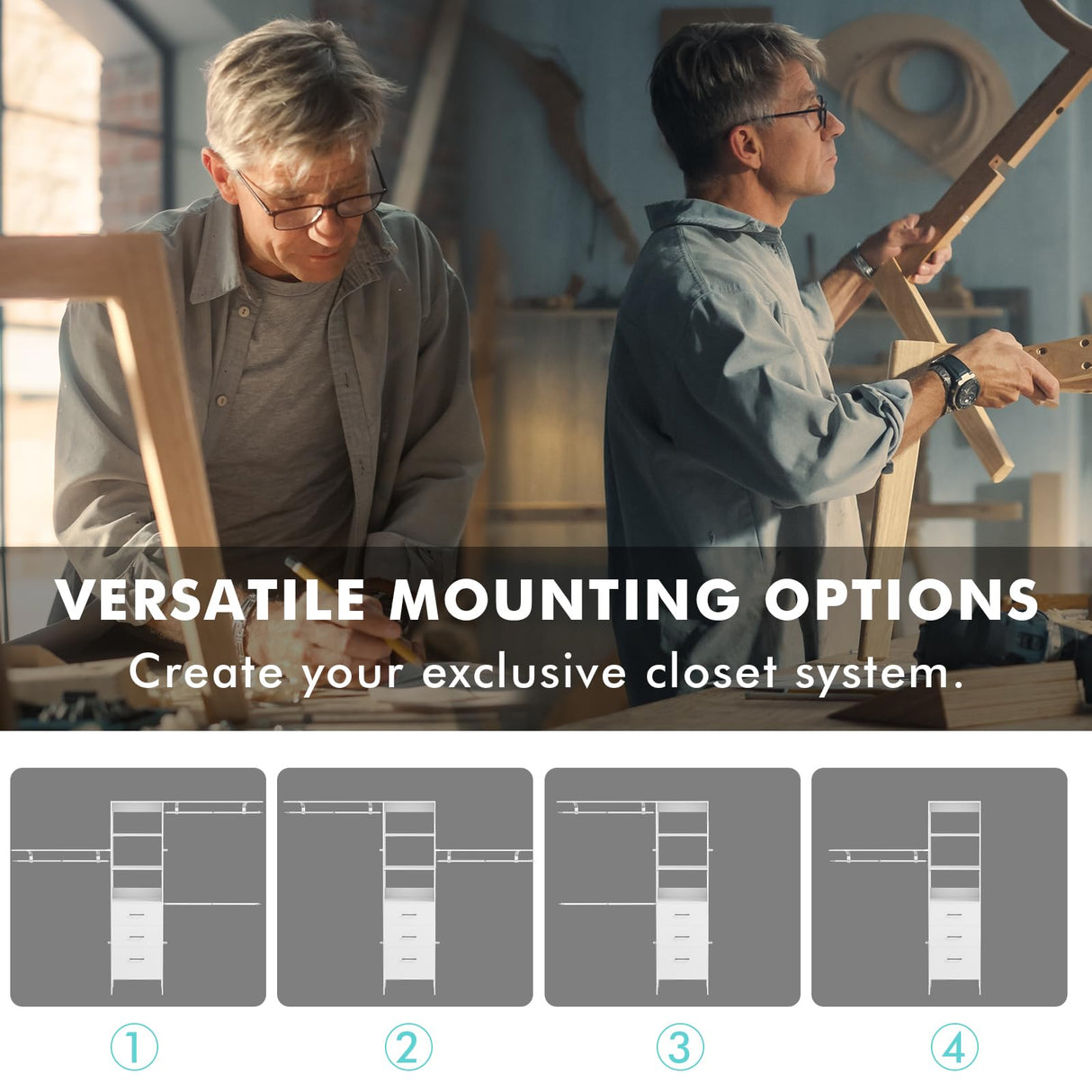 PatioPerk Closet System with Drawers, 8FT Walk in Closets Organizer with 3 Shelving Towers, 96" Wooden Storage Systems with Hanging Pods, Built-in Garment Rack for Bedroom PatioPerk