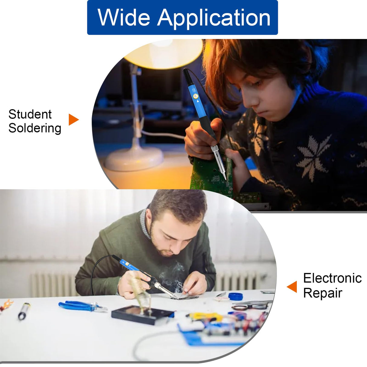 Soldering Iron Kit Soldering Kit With Temperature Adjustable Electric Soldering Gun,60w 110v Soldering Iron With Ceramic Heater,5pcs Different Soldering Tips Soldering Iron Stand (Blue) Vanwoke