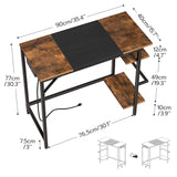 HOOBRO Computer Desk, Home Office Desk with Power Outlet, Writing Desk with 2 Shelves, Modern Small Desk for Home Office, Study, Easy to Assemble, Rustic Brown and Black BF43UDN01 HOOBRO