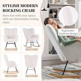 NIOIIKIT Nursery Rocking Chair Teddy Upholstered Glider Rocker Rocking Accent Chair Padded Seat with High Backrest Armchair Comfy Side Chair for Living Room Bedroom Offices (Ivory Teddy) NIOIIKIT
