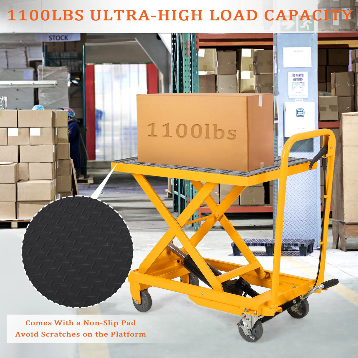 GarveeTech Hydraulic Lift Table Cart, 1100lbs Capacity 33.5" Lifting Height, Manual Single Scissor Lift Table with Non-Slip Pad, Elevating Hydraulic Cart for Material Handling and Transportation GarveeTech