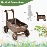 Giantex Wooden Wagon Planter Raised Bed on Wheels, Handle, Drainage Hole, Decorative Wagon Cart, Rustic Flowerpot Planter, Mobile Plant Pot Stand, Indoor & Outdoor Patio Garden Balcony Giantex