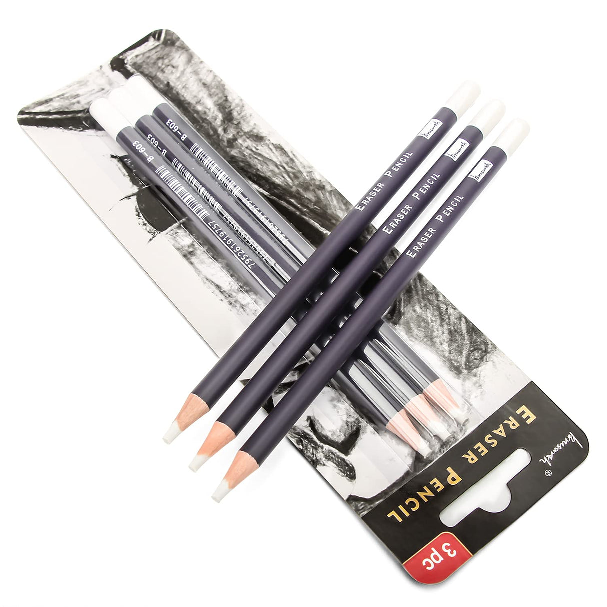 Brusarth 3pc Eraser Set - Fine Detail Eraser for Sketching, Charcoal Drawings & Colored Pencils Brusarth