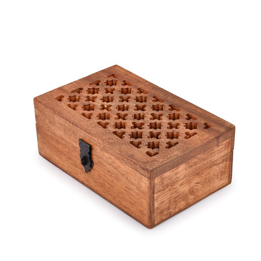 NIRMAN Mango Wood Decorative Wooden Box with Hinged Lid Wooden Storage Box, Decorative Bo xes With Lids (8" x 5" x 3")