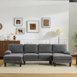 VINGLI 110' U-Shaped Sectional Couch with Two Chaise, Affordable Small Sofa with 4 Seats, Chenille Fabric Comfy Couches for Living Room, Dark Grey VINGLI