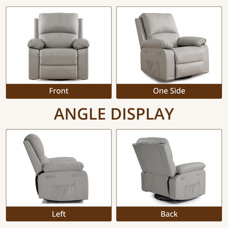 zzlay 360° Swivel Rocking Leather Recliner Chair for Adults, Overstuffed Manual Recliner with Spring Cushion, Glider Rocking Nursery Single Sofa with Side Pockets for Living Room, Beige zzlay